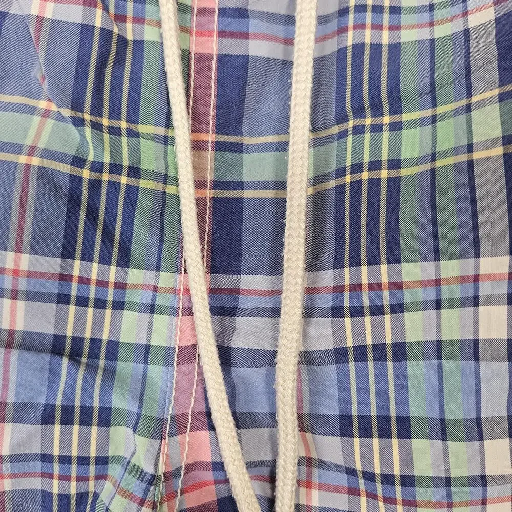 Polo Ralph Lauren Swim Shorts Mens L Blue Plaid Lined Drawstring Back Pocket